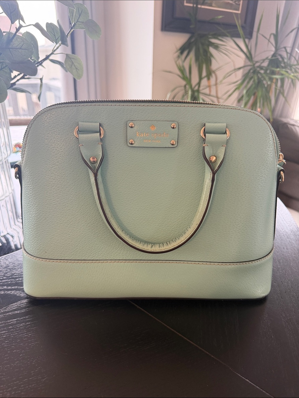 kate spade mint green dome satchel with gold-tone hardware